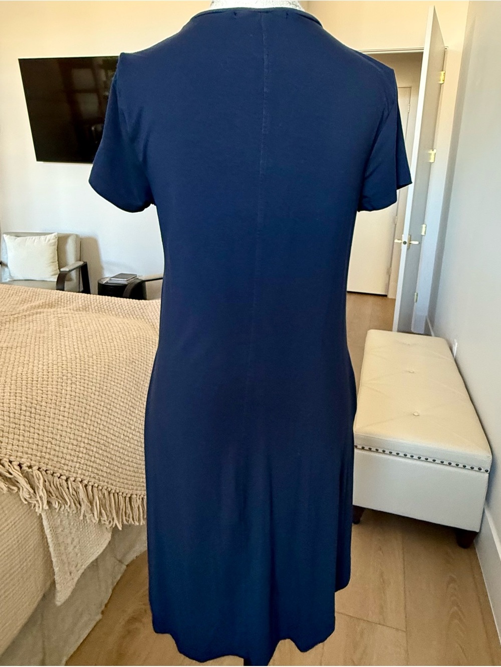 Karen Kane Navy Short-Sleeve V-Neck Swing Dress - Picture 4 of 6